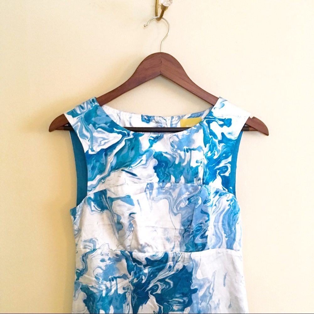 Anthro Maeve Shift Dress Watercolor Blue Marble 2 - Picture 2 of 7
